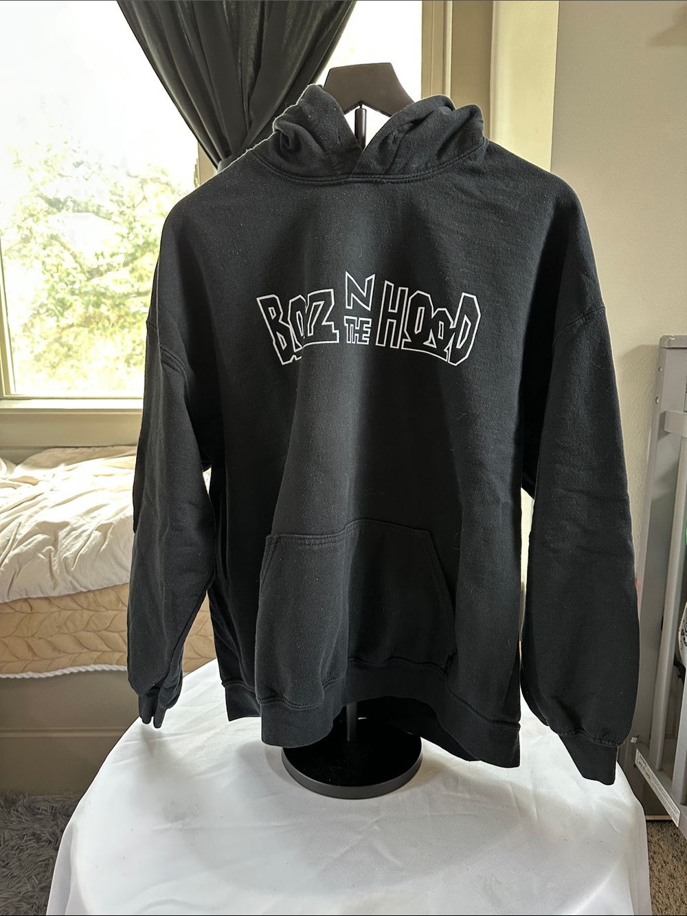 Black Graphic Pullover Hoodie with Vintage Photo Print